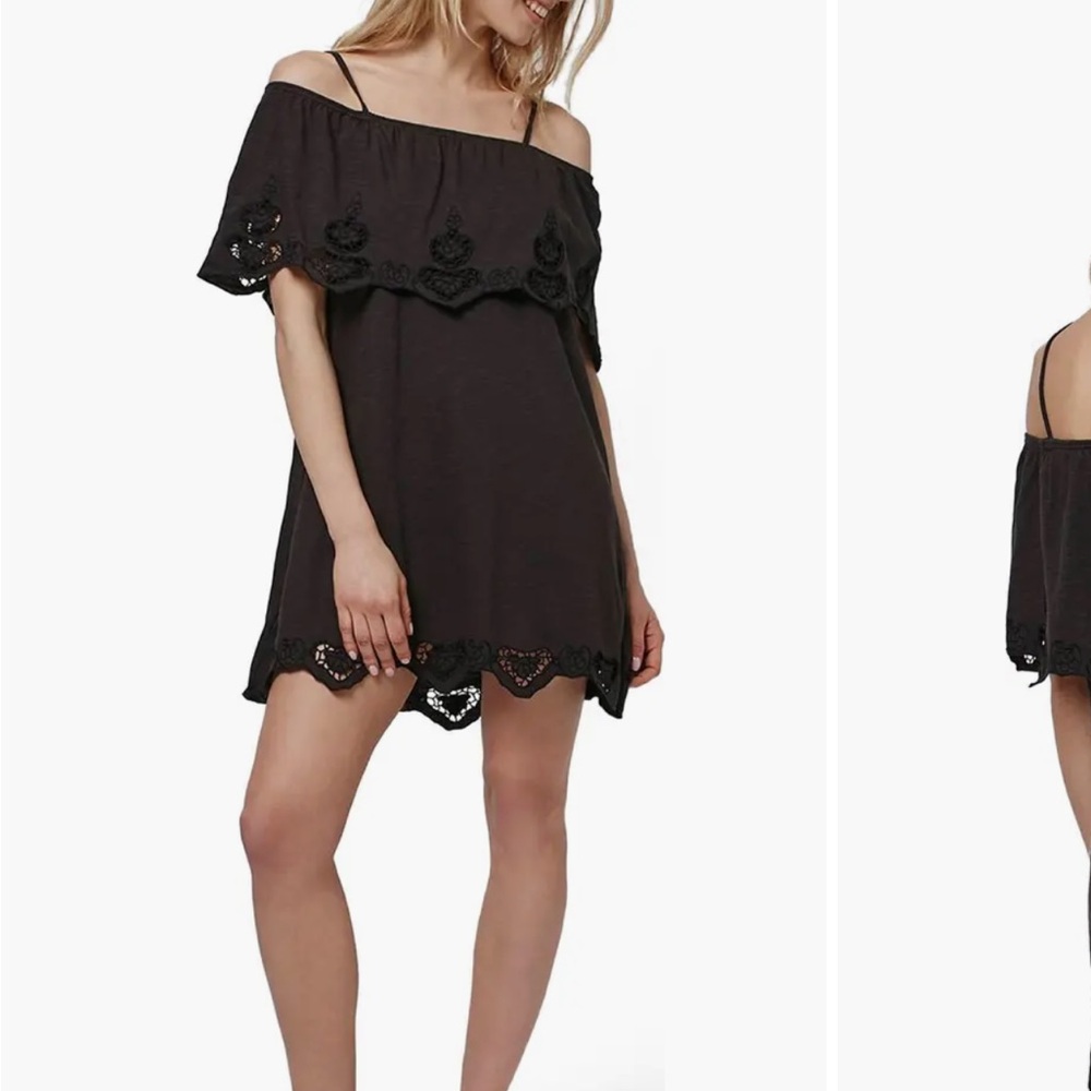 Topshop Off-Shoulder Embroidered Hem Mini Sundress Charcoal Gray, Sz 10